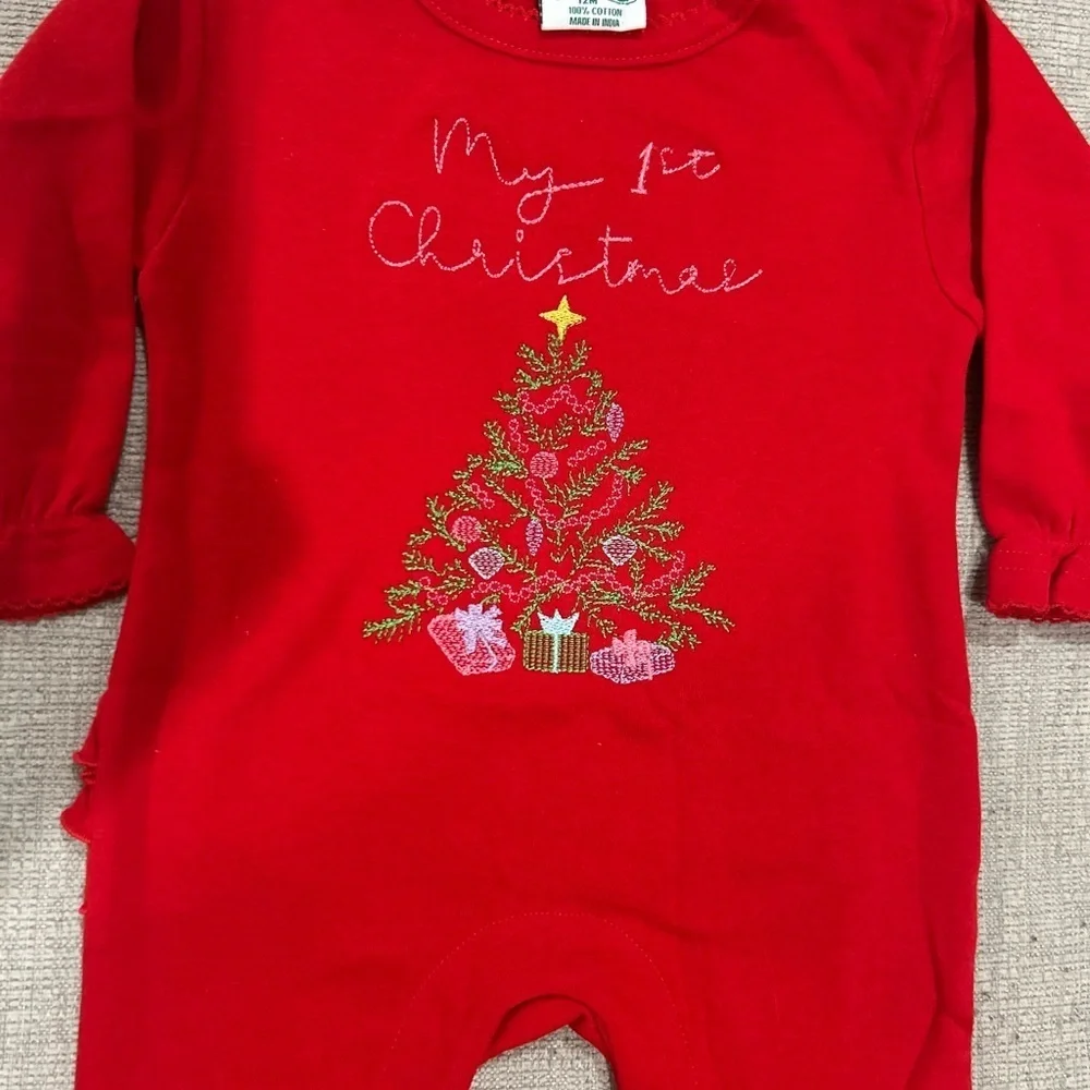 My 1st Christmas Baby Girl’s Red Embroidered Ruffle Romper 12M